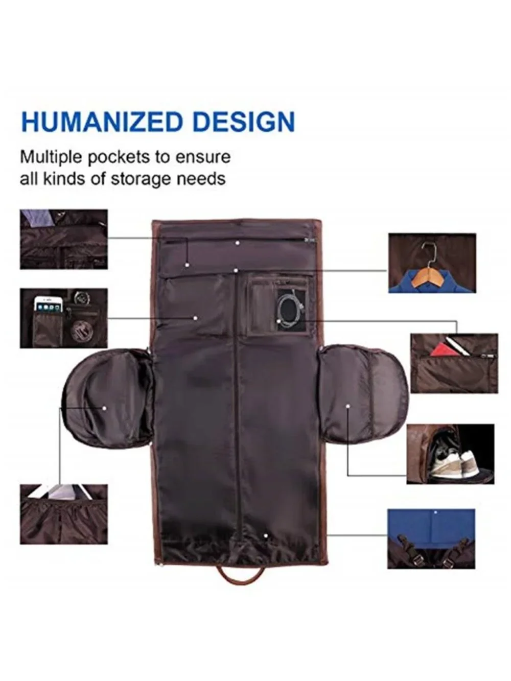 Convertible Garment Bag Carry On Travel Duffel Suit Bag Brown PU Leather 45L